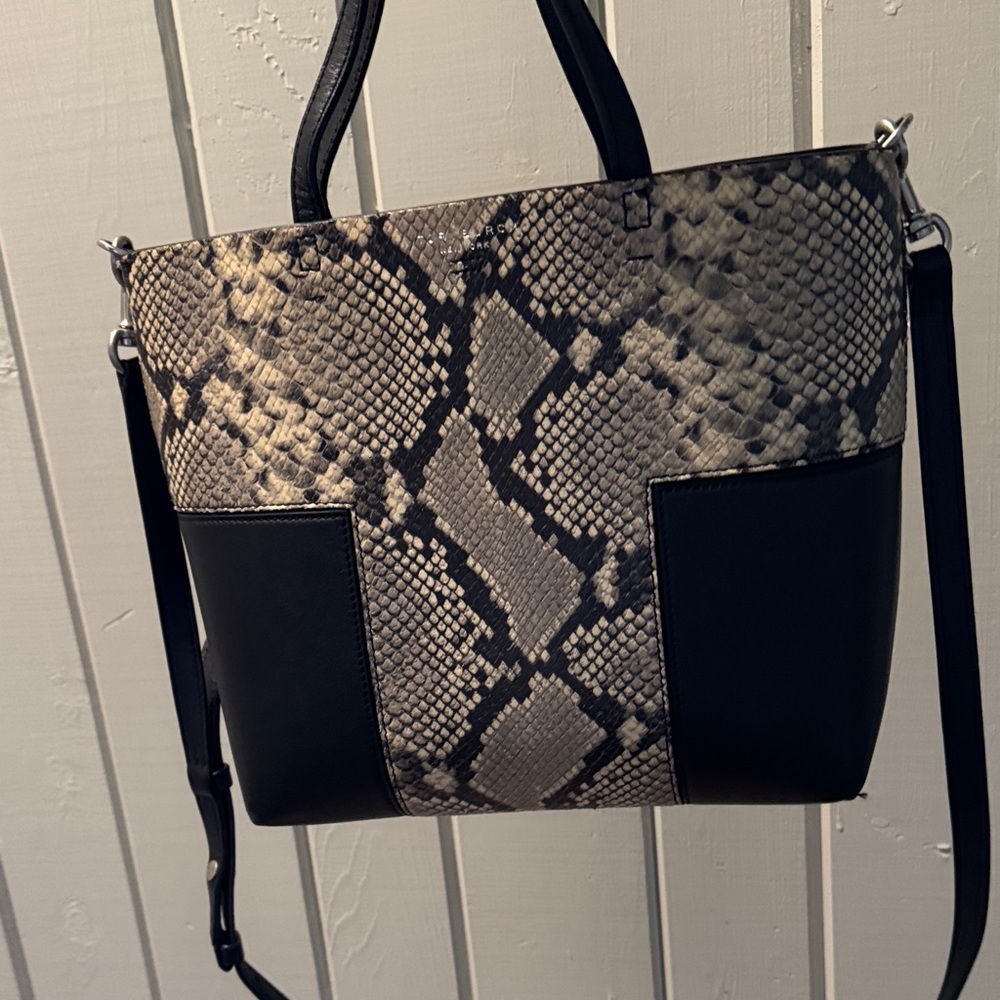 Tory Burch Snakeskin Black T Tote Bag